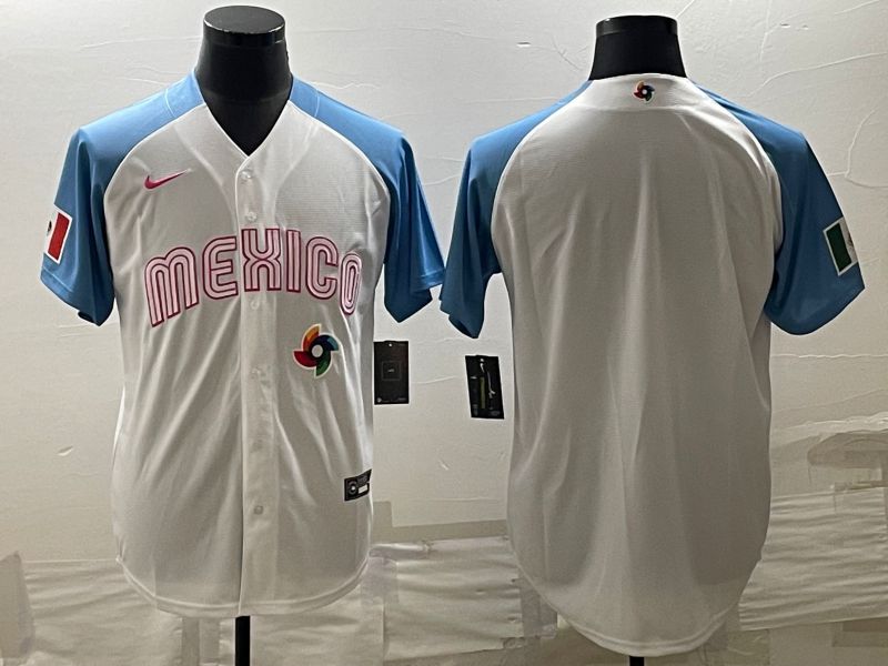 Men 2023 World Cub Mexico Blank White blue Nike MLB Jersey2->more jerseys->MLB Jersey